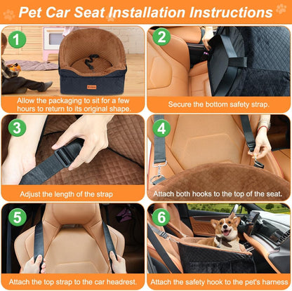 Vivifying Dog Car Seat for Small & Medium Dogs, Detachable & Washable Booster Seat for Pets Up to 30lbs, Travel Bed with Storage Pockets and Safety Belt – Brown&Black