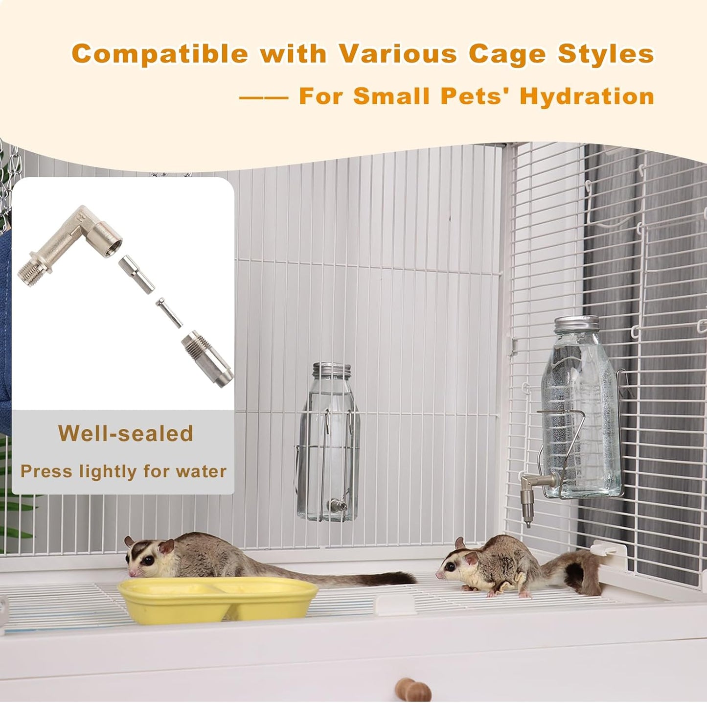 Guinea Pig & Rabbit Water Bottle, 350ml No-Drip Chew-Proof Glass Dispenser with Stainless Steel Nozzle for Hamster, Squirrel, Bird, Guinea Pig Cage (350-S)