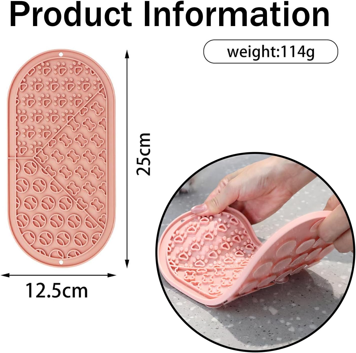 Oval Pet Licking Mat with Suction Cups for Dogs and Cats, Food-Grade Silicone Slow Feeding Puzzle Toy, Non-Slip Dog Treat Mat for Anxiety & Boredom Relief (Pink+Gray)