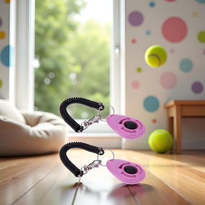 2Pcs Pink Clicker Easy to Use with Button Dog Training Accessories Strong and Long-Lasting,Training and Behavior Aids