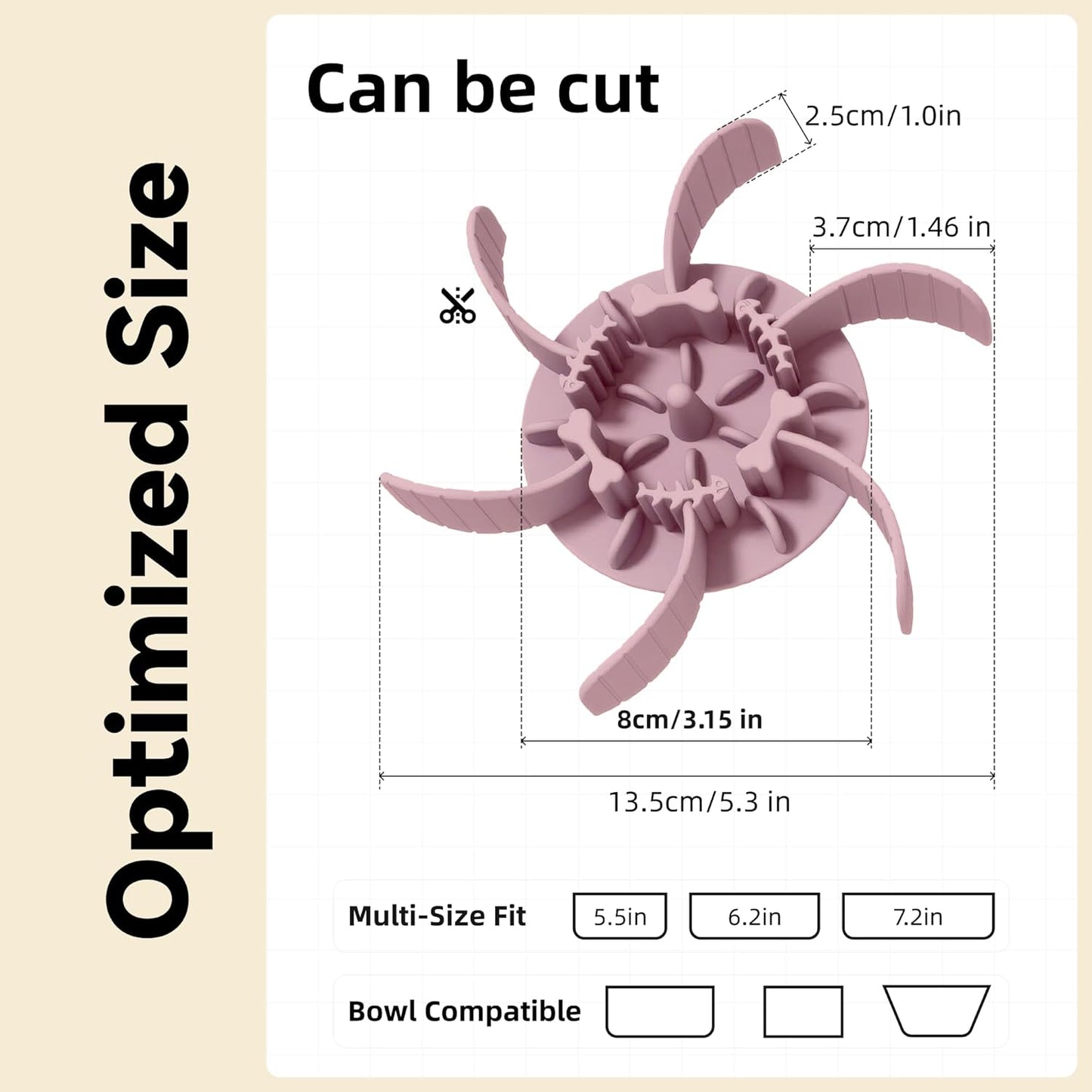 Slow Feeder Insert for 4.5"-7" Dog Bowl, Cuttable Silicone Maze with Suction Cups, Anti-Gulping Slow Eating Mat, Dishwasher Safe (Pink)