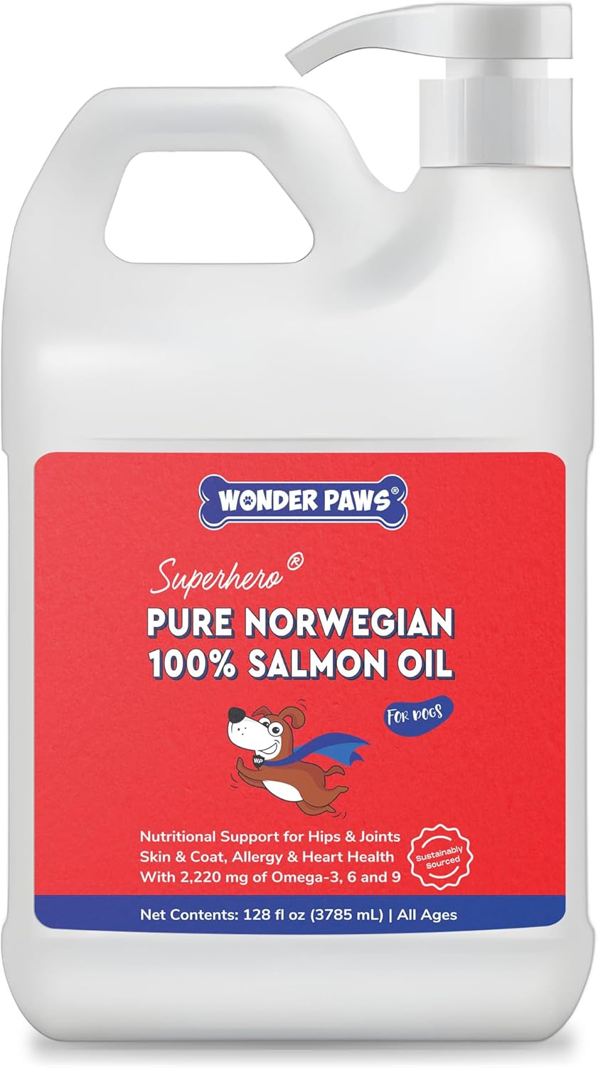 Premium Salmon Oil for Dogs– Pure Norwegian Salmon Oil High in Omega 3 EPA & DHA -Powerful Fish Oil for Dogs Skin & Coat, Hip & Joints, Allergies & Itchy Skin – Omega 3 Fish Oil for Dogs-128oz Liquid