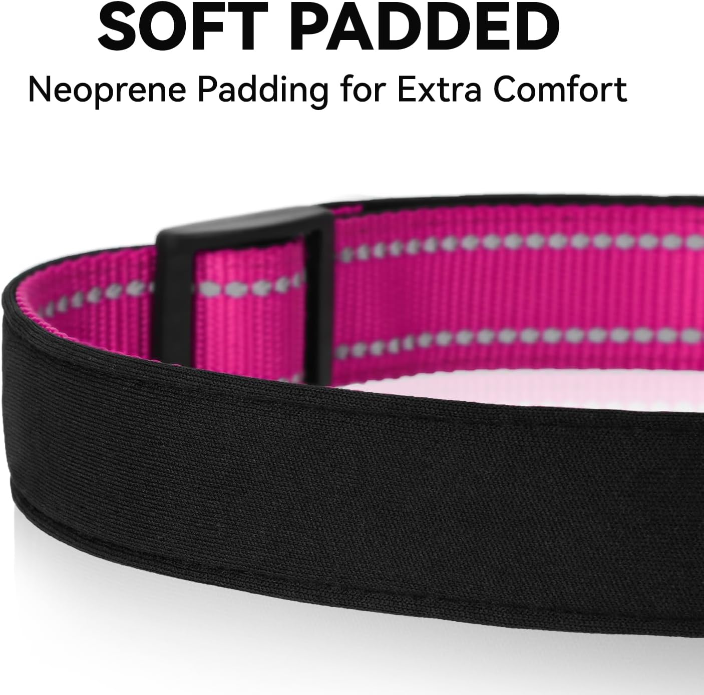 Reflective Dog Collar, Soft Neoprene Padded Nylon Pet Collar with Quick-Release Buckle, No-Choke Design Adjustable for Small Dogs,Hotpink,S