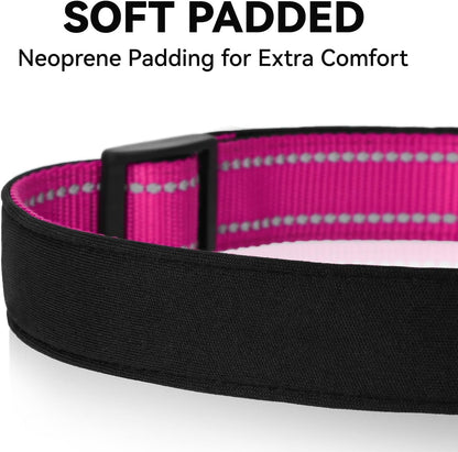 Reflective Dog Collar, Soft Neoprene Padded Nylon Pet Collar with Quick-Release Buckle, No-Choke Design Adjustable for Small Dogs,Hotpink,S