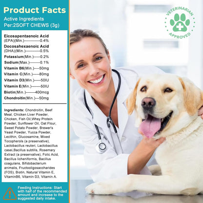 24-in-1 Dog Multivitamin Supplement with Gifted Chew Bone & Pet Comb, 210 Calming Chews, Dog Vitamins with Chondroitin & Probiotics, Hip & Joint, Immune Support, Beef Flavor