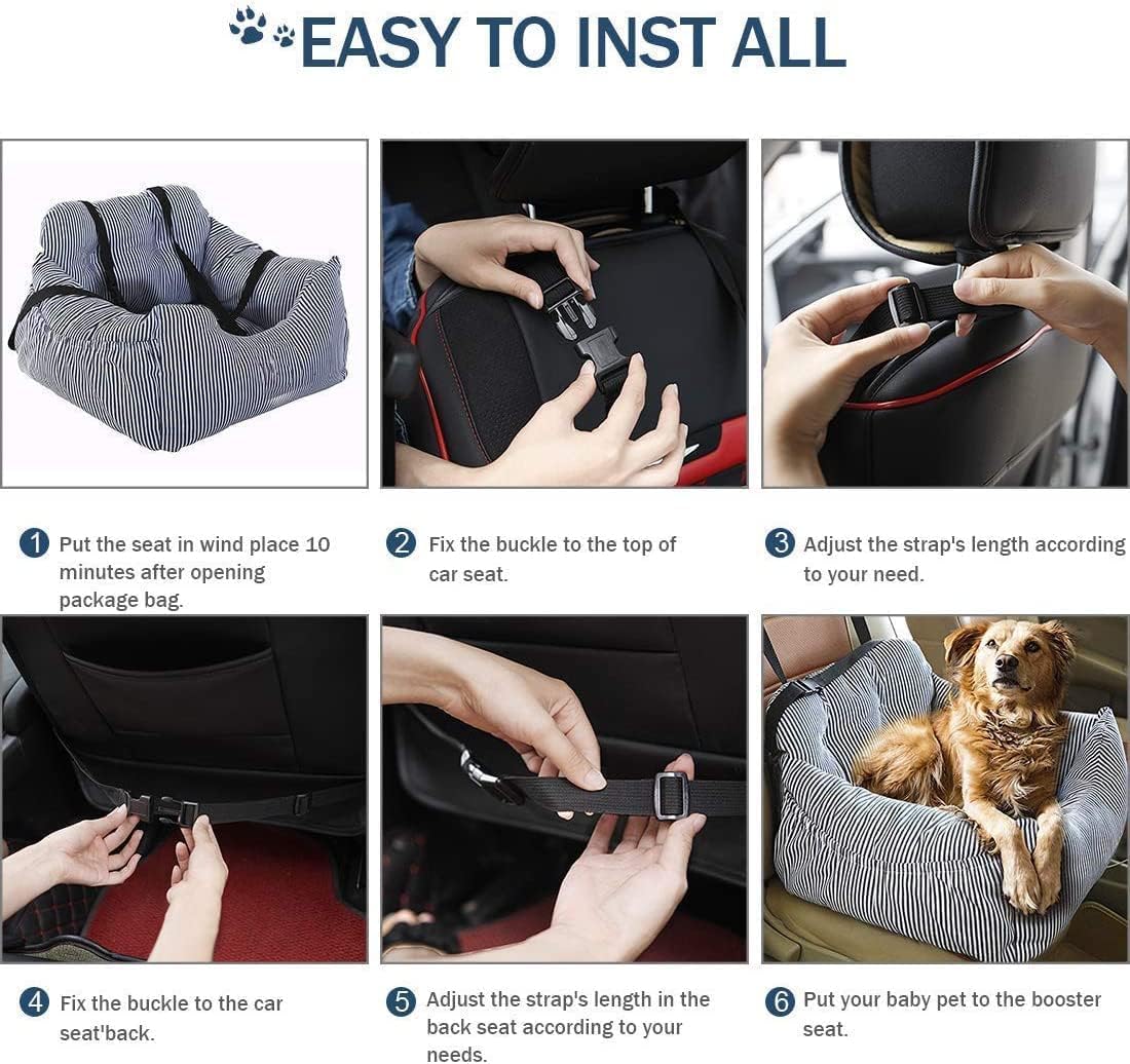 Dog Car Seat, Puppy Dog Booster Seats Fully Detachable and Washable,Bed for Car with Storage Pockets and Clip-On Safety Leash