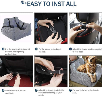 Dog Car Seat, Puppy Dog Booster Seats Fully Detachable and Washable,Bed for Car with Storage Pockets and Clip-On Safety Leash