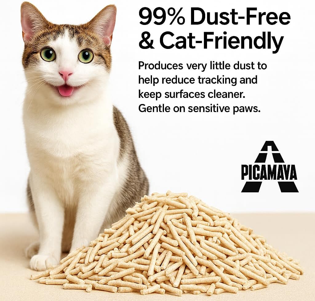 Premium Tofu Cat Litter by PicaMaya - Flushable, Baby Powder Scent, Dust-Free, Fast Clumping, 100% Natural Eco-Friendly - Easy Scooping and Long-Lasting Odor Control - 2.8kg (6.2lb) Pack.