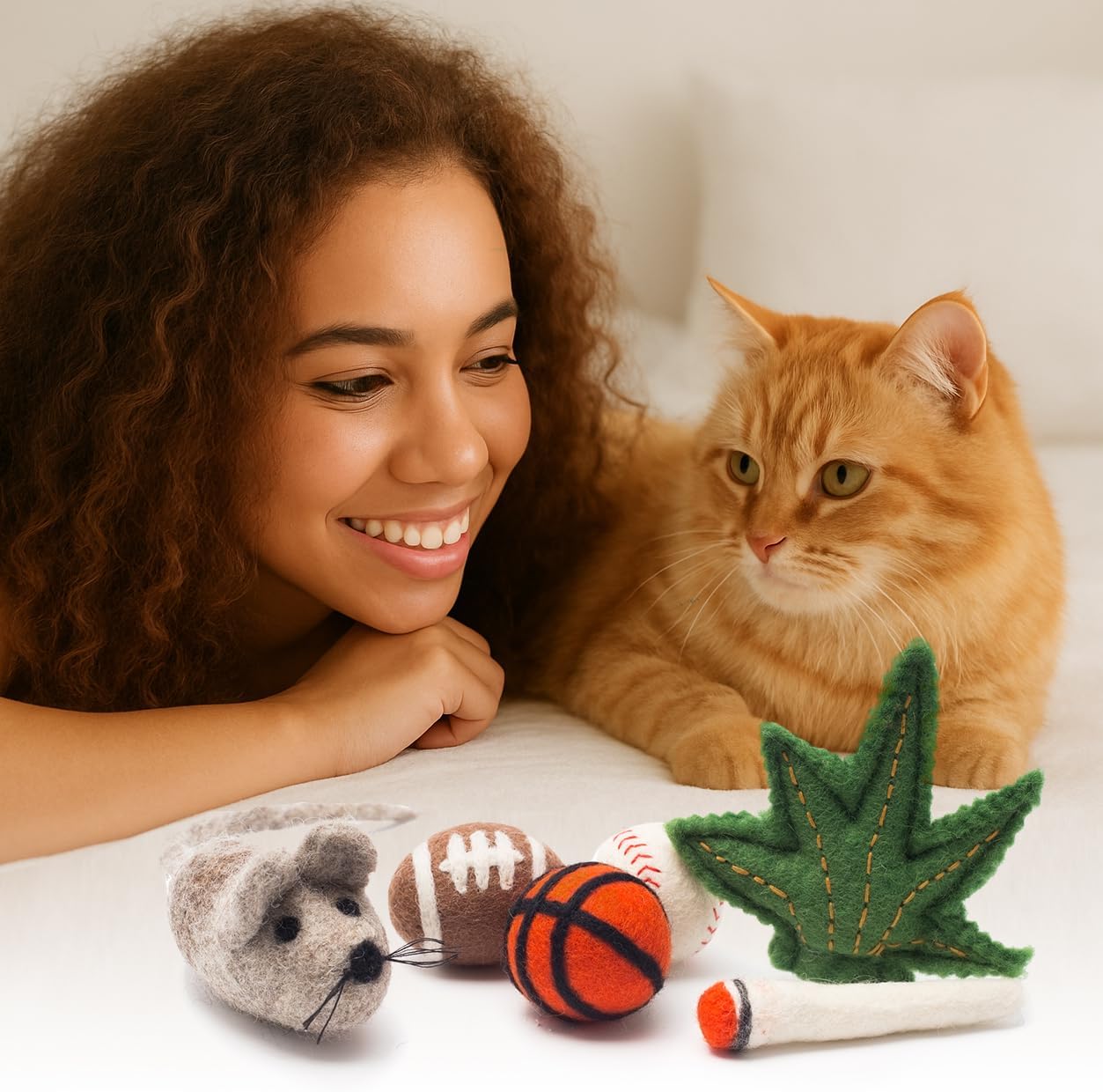Glaciart One Indoor Catnip Cat Toy Pack - 6pc | Kitty Toys Include Wool Balls, Mouse & Joint Set| for Activity, Exercise & Play | Filled w/Organic Catnip to Excite/Calm Pet | Great Gift Idea