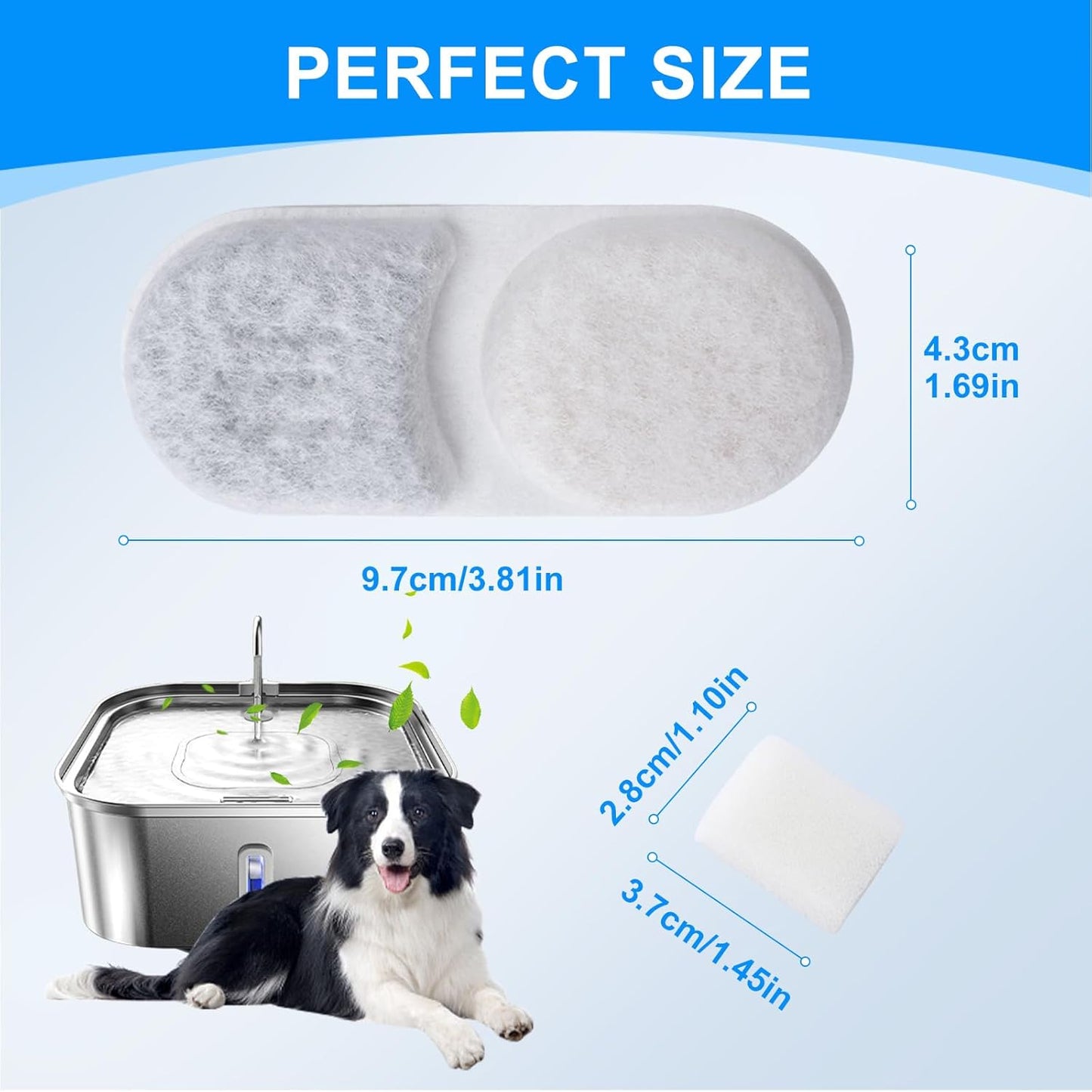 12+12PCS Large Dog Water Fountain Filter Compatible with MAILOFY 14L/3.7Gal Filtered Water Bowl for Large Dogs, Activated Carbon & Sponges for Stainless Steel Dog Fountain Water Bowl