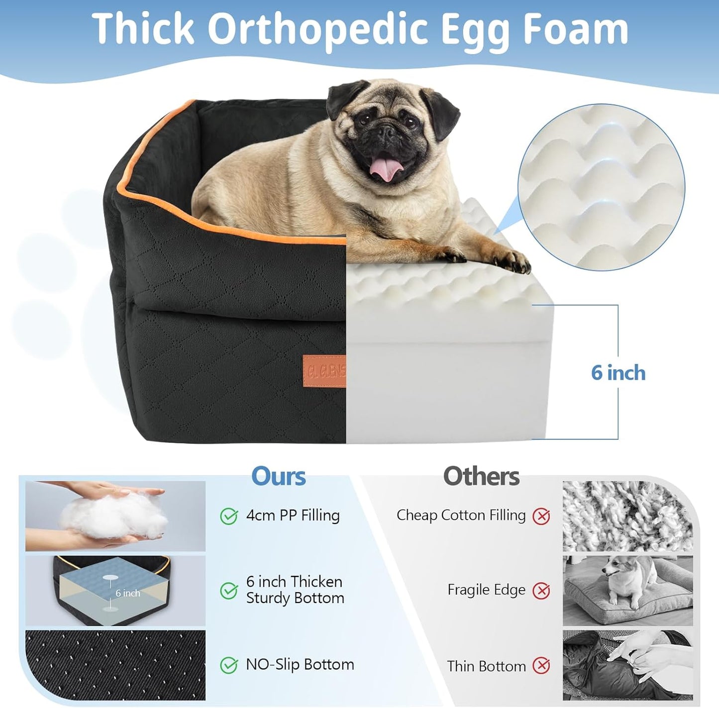 Dog Car Seat for Small Medium Dogs, Memory Foam Dog Booster Car Seat for Pets Under 35 lbs, Anti-Slip Pet Carseat with 2 Adjustable Leashes, Elevated Dog Travel Bed with Storage Pockets