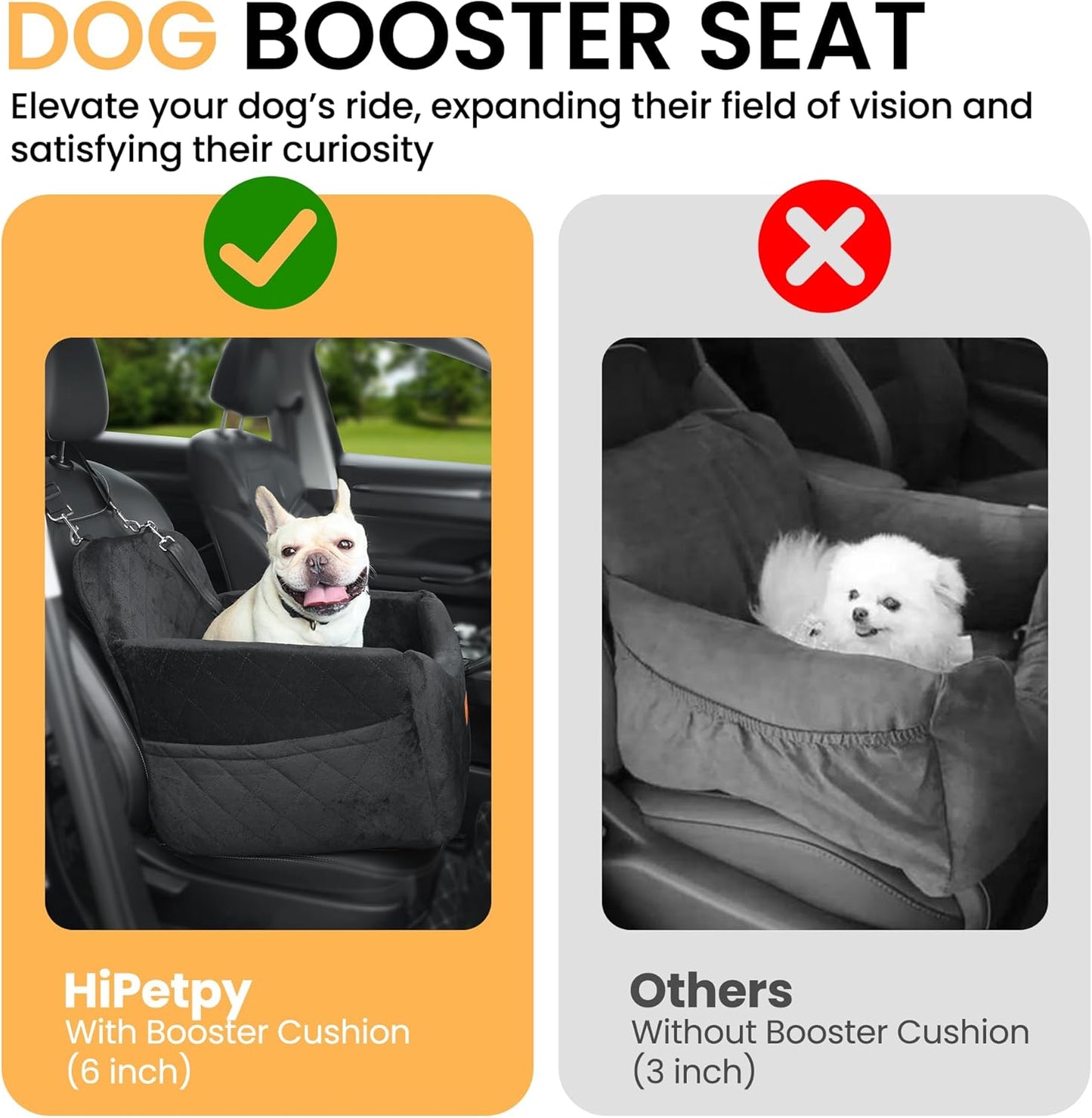 Dog Car Seat for Small Dog with Washable Mat, Memory Foam Booster Seat for Dogs Under 30lb, Elevated Pet Seat with Pockets, Anti-Slip Bed for Car, Perfect for Front & Back Seats with Safety Leash