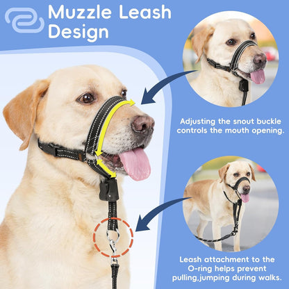 BARKLESS Soft Nylon Dog Head Collar for Large Medium Dog, Reflective Padding Head Halter for Training, Adjustable Muzzle Leash No Pulling, Jumping, Nose Leash Ideal for Walking (Black, M)