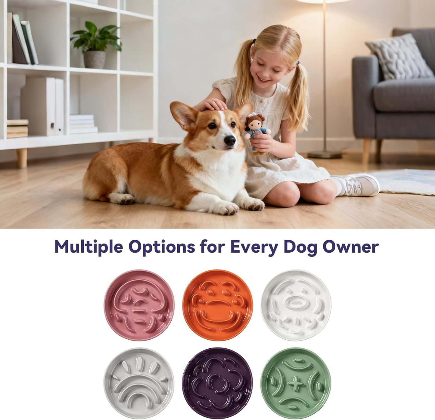 Ceramic Slow Feeder Dog Bowl - Maze Dog Bowl to Slow Down Eating - Fun Feeder for Fast Eaters - Ideal Food Control Dish for Medium to Large Breeds - 8.2 Inch - 1.8 Cups (180g) - Purple