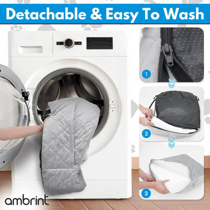 Dog Car Seat for Small Medium Sized Dogs & Cats – Booster Seat with Safety Belt, Non-Slip Bottom, Washable Bed, Storage Pockets – Pet Car Seat for Dogs/Puppy Cats Under 5-35 lbs (Grey)