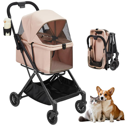 Luxury Pet Stroller for Dogs and Cat- Heavy-Duty Steel Frame, 4 Shock-Absorbing All-Terrain Wheels, One-Second Fold, UV Canopy & Travel-Friendly, FAA-Compliant for Air Travel
