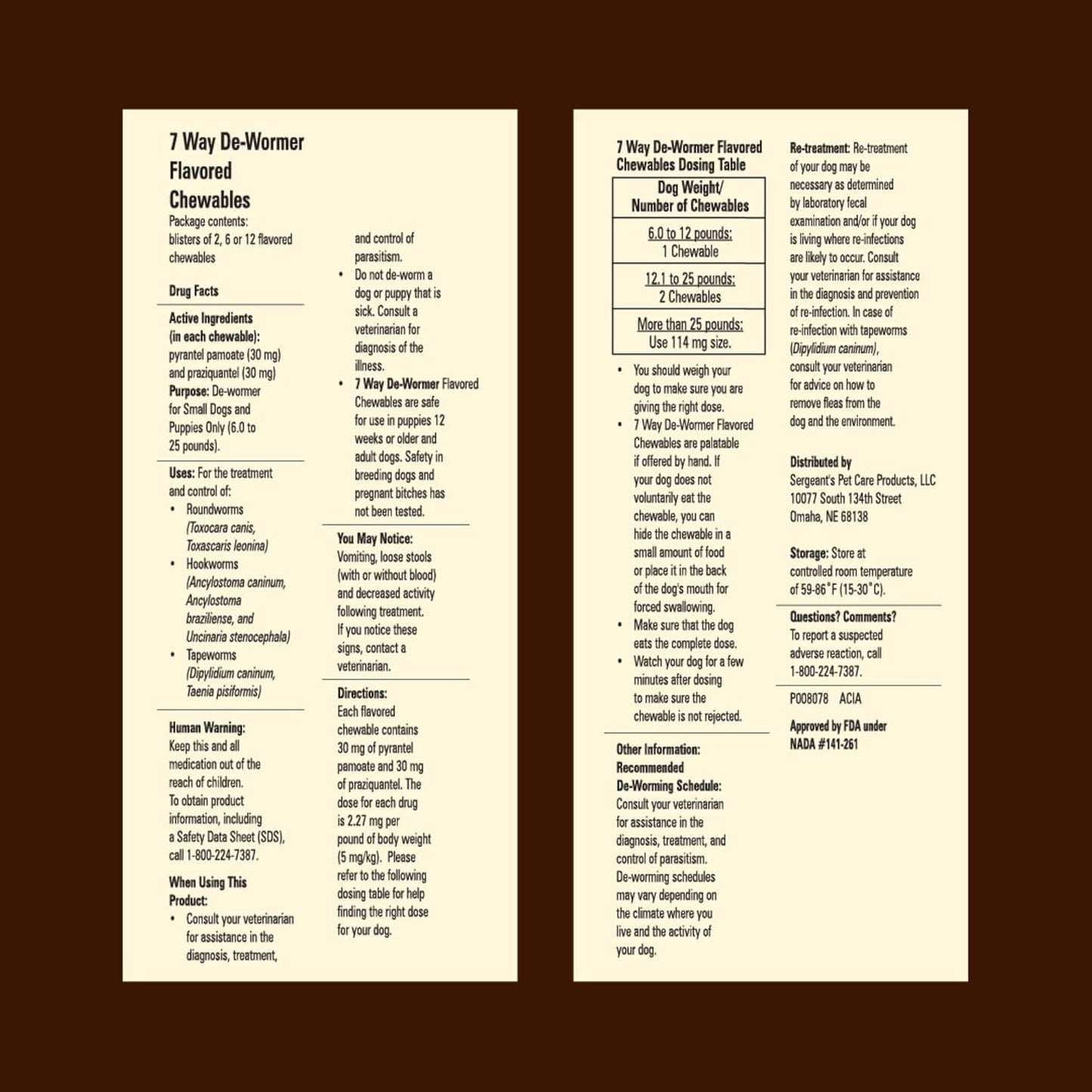 7 Way De-Wormer Chewables for Dogs - Tablets for Small Dogs & Puppies (6-25 lbs) (pyrantel pamoate/praziquantel), 6 Count