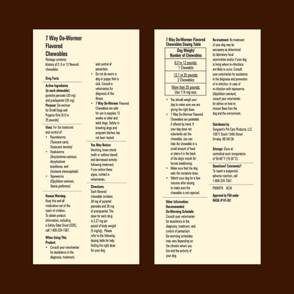 7 Way De-Wormer Chewables for Dogs - Tablets for Small Dogs & Puppies (6-25 lbs) (pyrantel pamoate/praziquantel), 6 Count