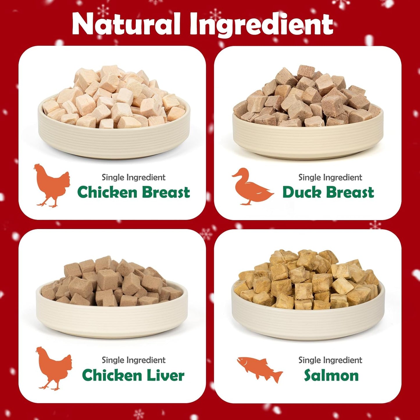 MON2SUN Christmas Dog and Cat Treats, Freeze-Dried Holiday Box Treats, Single Ingredient, High Protein Training Treats & Food Topper, 7.8 oz