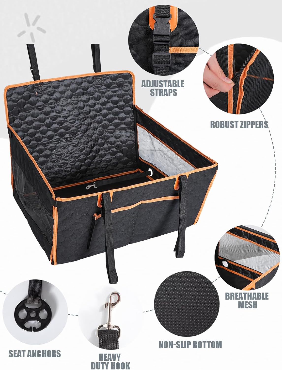 Dog Car Seat for Large Dogs,Waterproof Fabric with Breathable Mesh&Adjustable Dog Seat Belt for Car,Dog Bed for Back Seat Up to 40 LB-Medium Orange