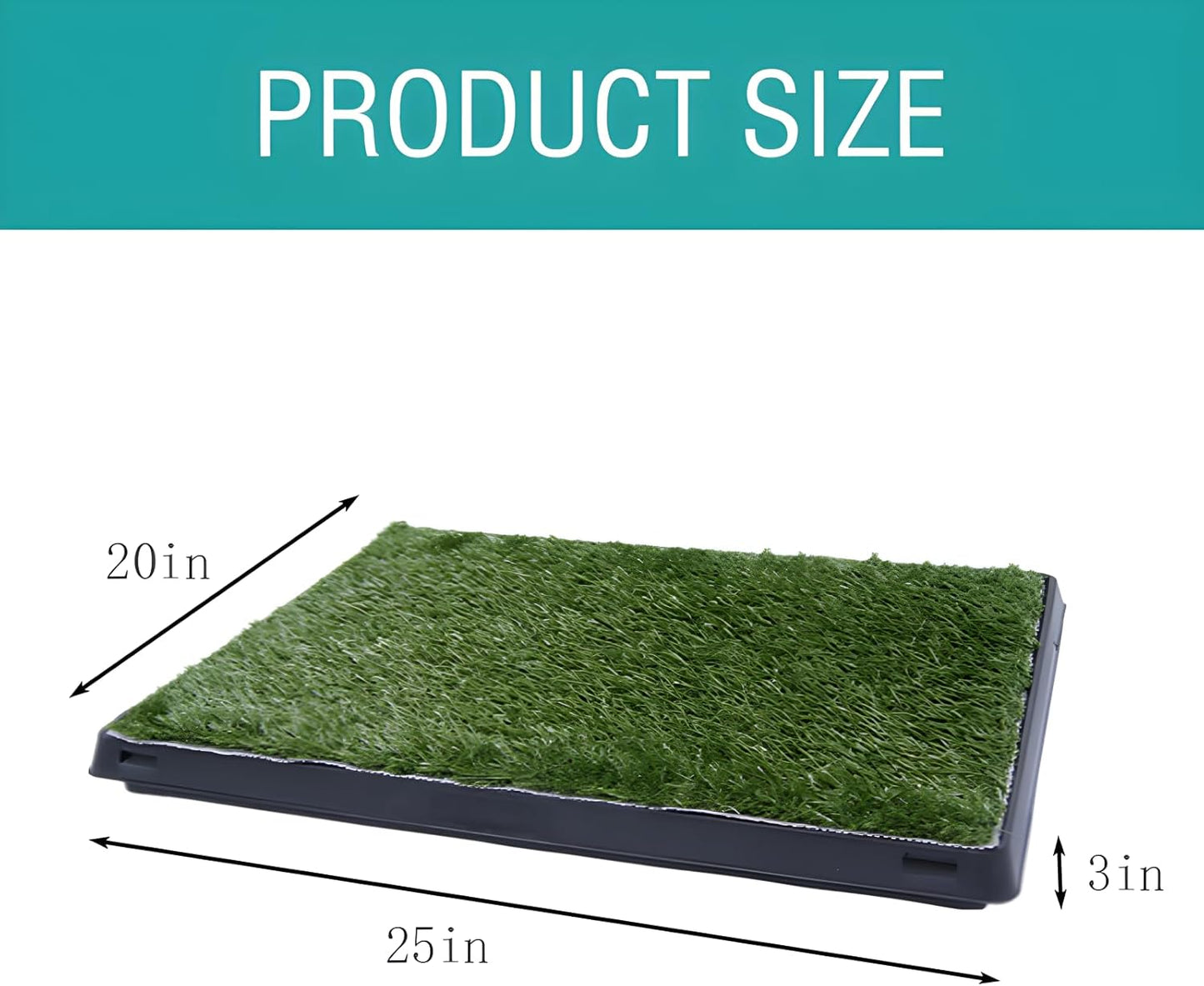 Dog Urinal containing 2 Replaceable lawns, Dog Potty Grass .Portable pet bedpans That can be Washed， Suitable for Almost All Types of Dogs. Length: 25 inches. Width 20 inches. Height: 3 inches