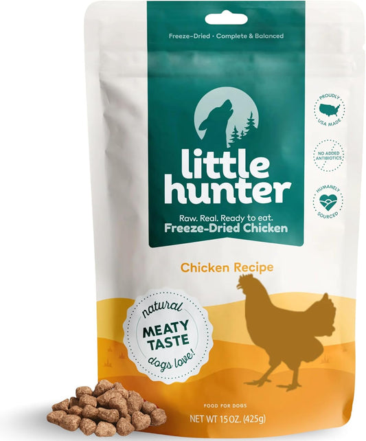 Little Hunter Freeze Dried Chicken Dog Food Fresh & Raw | Organic Fruits & Veggies, Picky Eater-Approved Limited Ingredient | High Protein, Small Batch, Grain Free, 15 oz