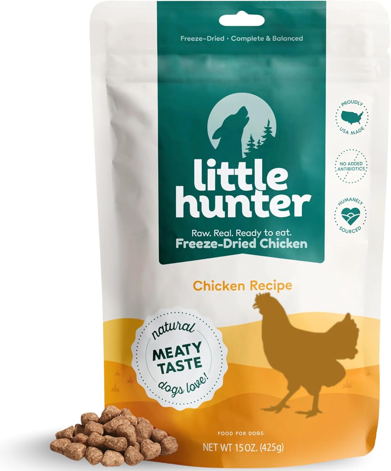 Little Hunter Freeze Dried Chicken Dog Food Fresh & Raw | Organic Fruits & Veggies, Picky Eater-Approved Limited Ingredient | High Protein, Small Batch, Grain Free, 15 oz