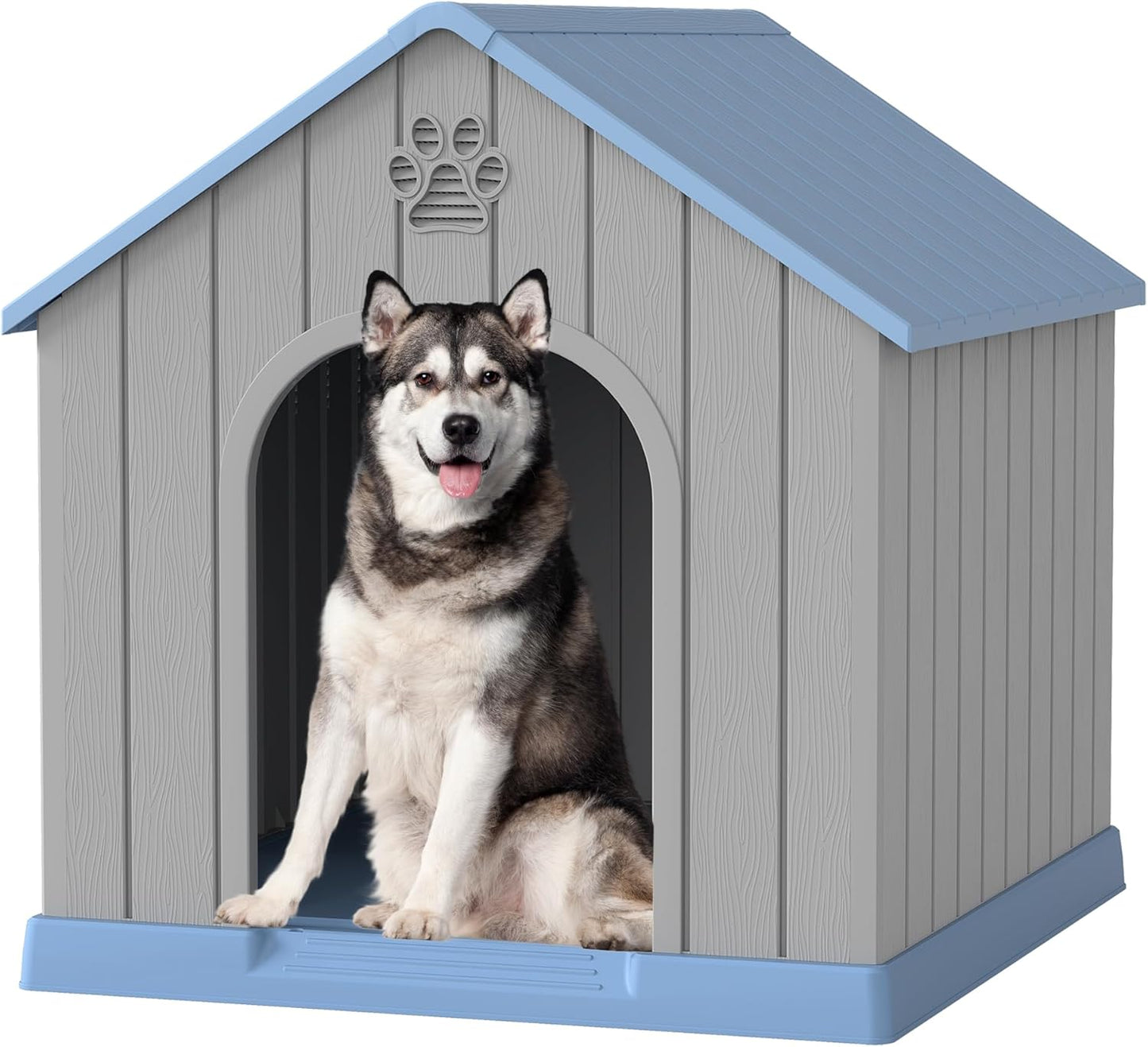 Fancyango Dog House Outdoor Indoor, Weatherproof Dog House with Elevated Floor and Air Vents for Medium to Large Dogs,Easy Clean and Assemble (Blue, 36.2''L×38''W×38''H)