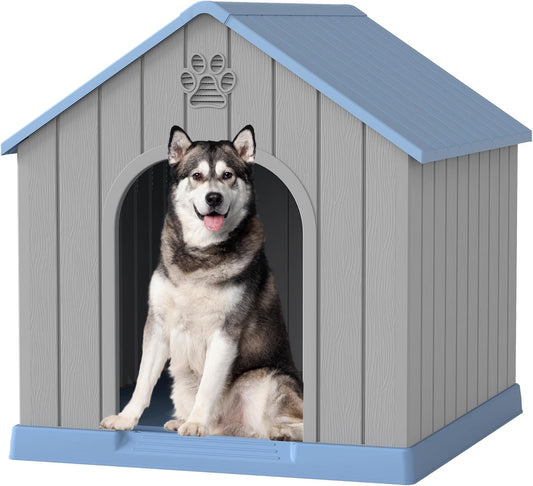 Fancyango Dog House Outdoor Indoor, Weatherproof Dog House with Elevated Floor and Air Vents for Medium to Large Dogs,Easy Clean and Assemble (Blue, 36.2''L×38''W×38''H)