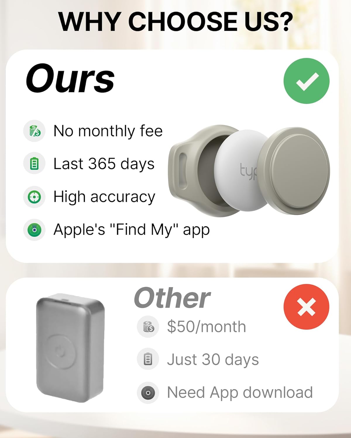 Cat Tracker Collar - Waterproof Airtag Cat Collar with Finder Tag (iOS ONLY), Compatible with Apple Find My, Breakaway Tractive Design with Reflective Pattern & Bell, Khaki(Not for Android Devices)