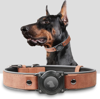 AirTag Dog Collar - Leather Dog Collar with Air Tag Holder | IPX8 Waterproof, Reflective, High - End, Adjustable Soft Padded | Dog GPS Tracker Collars Fit for Medium Large Dogs (MahoganyBrown, M)