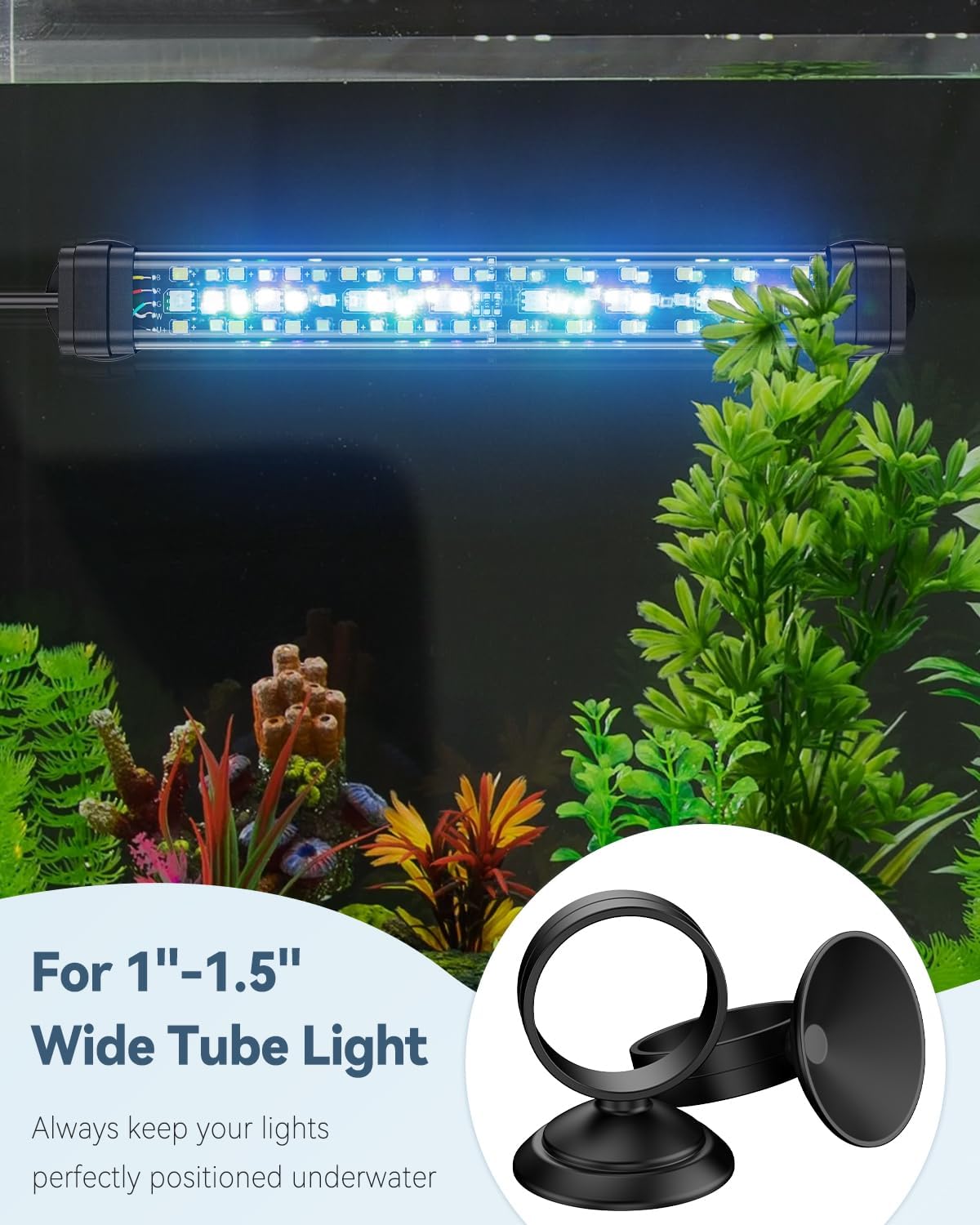 Pawfly 6 Pcs Fish Tank Tube Light Suction Cups Aquarium Suction Cups for 1" to 1.5" Wide Aquarium Tube Light Holders Suckers with 1 Inch Elastic Rubber Ring (Not for Airline Tubing)