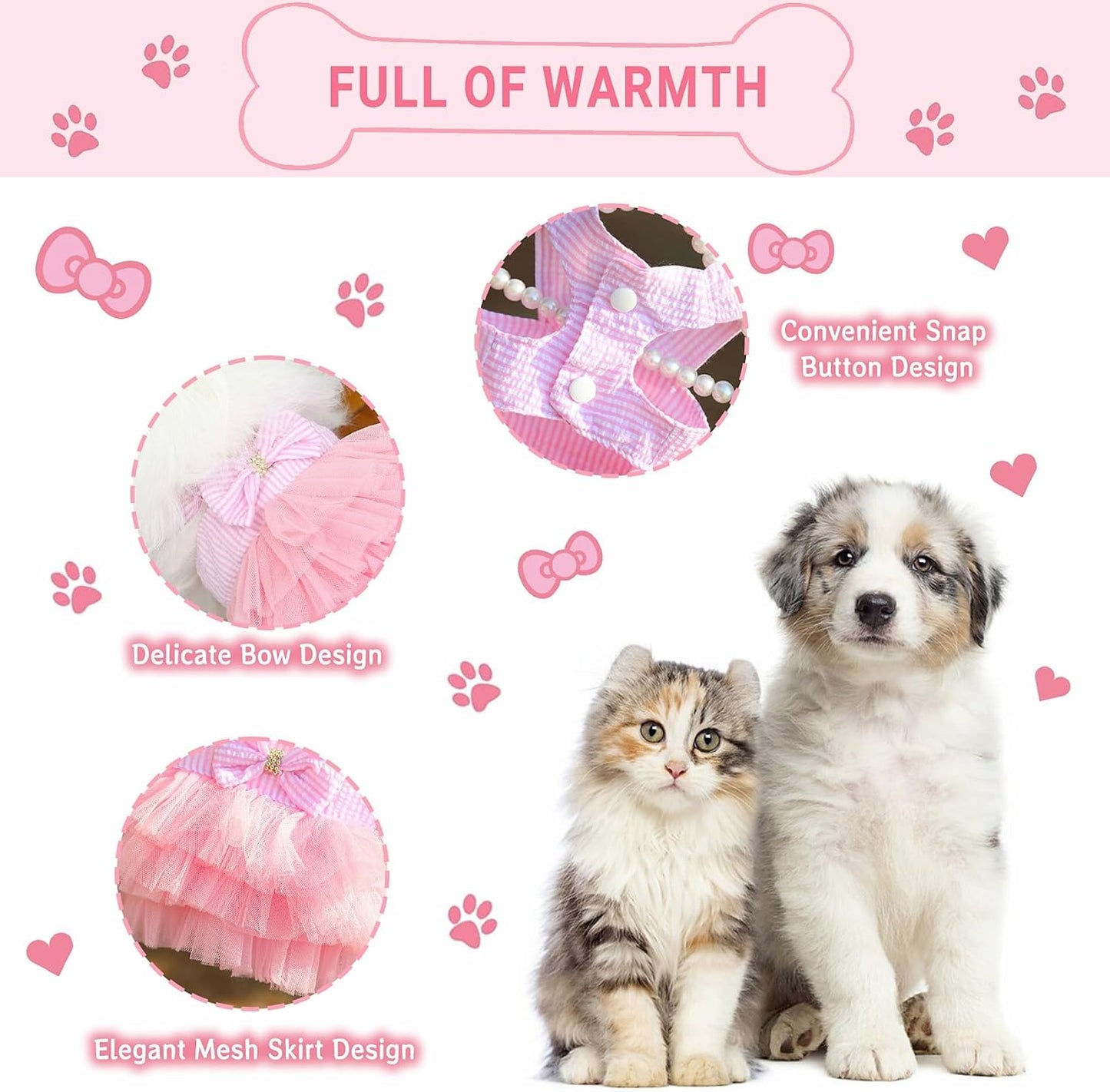 Dog Dresses, Fashion Pet Dog Clothes, Striped Mesh Puppy Dogs Princess Dresses (Pink, Small)