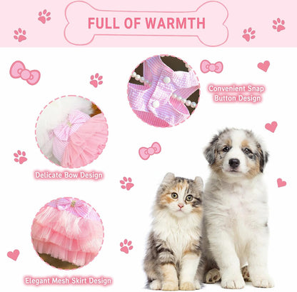 Dog Dresses, Fashion Pet Dog Clothes, Striped Mesh Puppy Dogs Princess Dresses (Pink, Small)