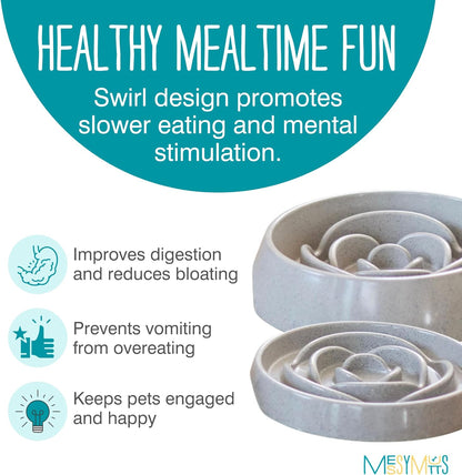 Messy Mutts and Cats Interactive Slow Feeder | Speckled Grey (3 Cup) | 9.8” Round Durable Puzzle Slow Feeder for Dogs/Cats | Enrichment Food Dish for Slow Eating, Bloating