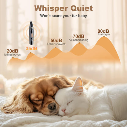 Dog Paw Trimmer with LED Display, 35dB Low Noise Electric Dog Clippers for Grooming, Cordless 20mm-Blade for Trimming Dog's Hair Around Paws, Eyes, Ears, Face, Rump with LED Light (Black)