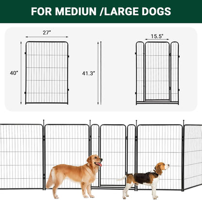 Dog Playpen Indoor/Outdoor,16 Panels 40”H X 32" W, Heavy-Duty Iron Dog Playpen,Durable, Rust-Resistant Pet Fence with Doors,Low Threshold, Double Gravity Lock
