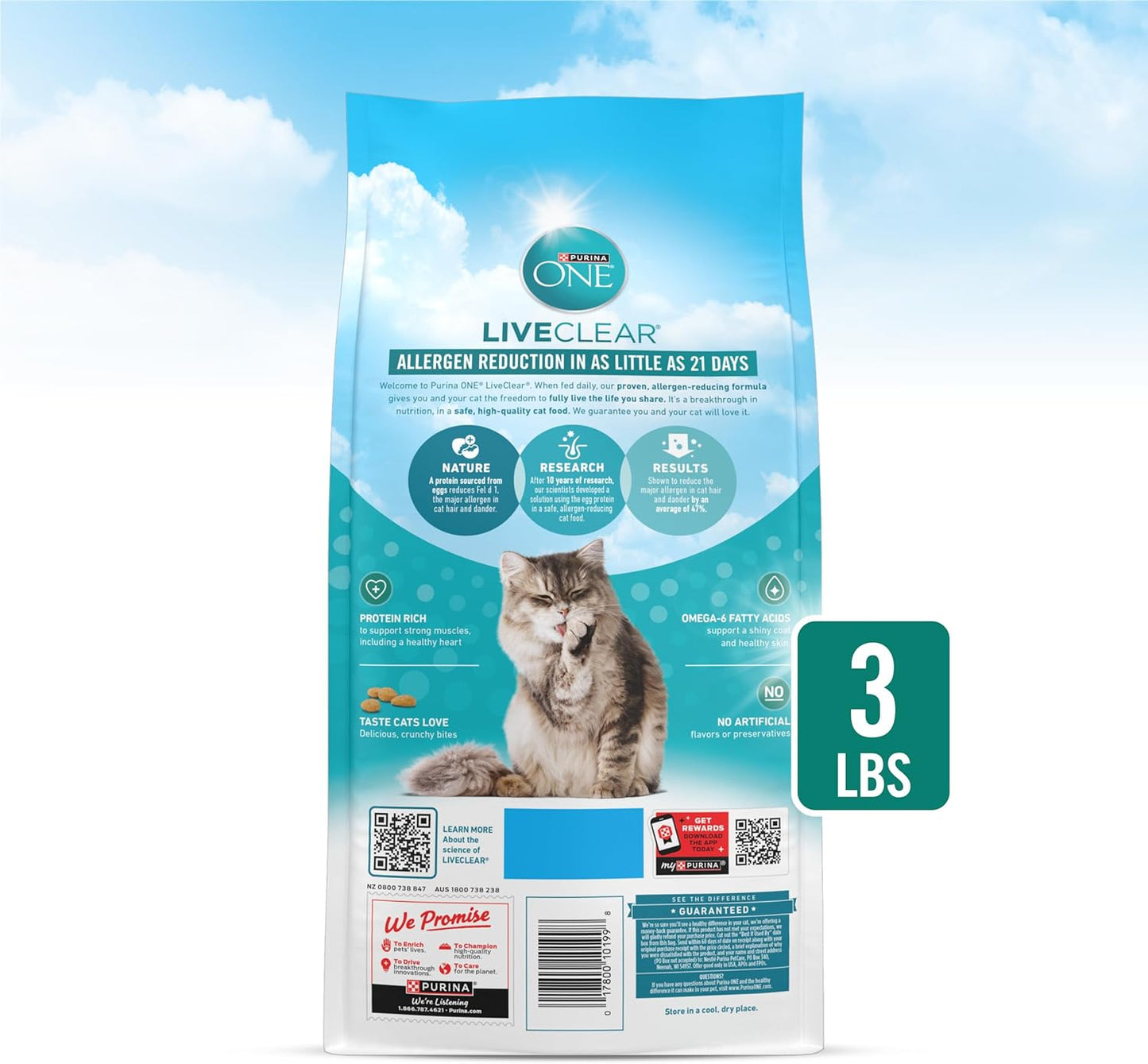 Purina ONE LiveClear Allergen-Reducing Cat Food Dry Formula with Real Chicken As The Number One Ingredient - 3 lb. Bag