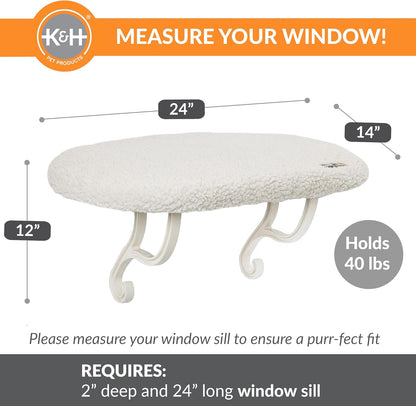 K&H Pet Products Kitty Sill Cat Window Perch for Large Cats, Orthopedic Window Hammock Bed Holds 40LBS, Washable Cover, Kitty Windowsill Bed Seat for Indoors - Cream Fleece, Unheated, 14 X 24in