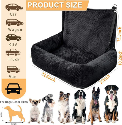Sephyroth Medium/Large Dog Car Seat - Soft Crystal Velvet Dog Bed with Safety Belt Buckle for Back Seat, Suitable for Dogs 60 lbs or Two Small Dogs