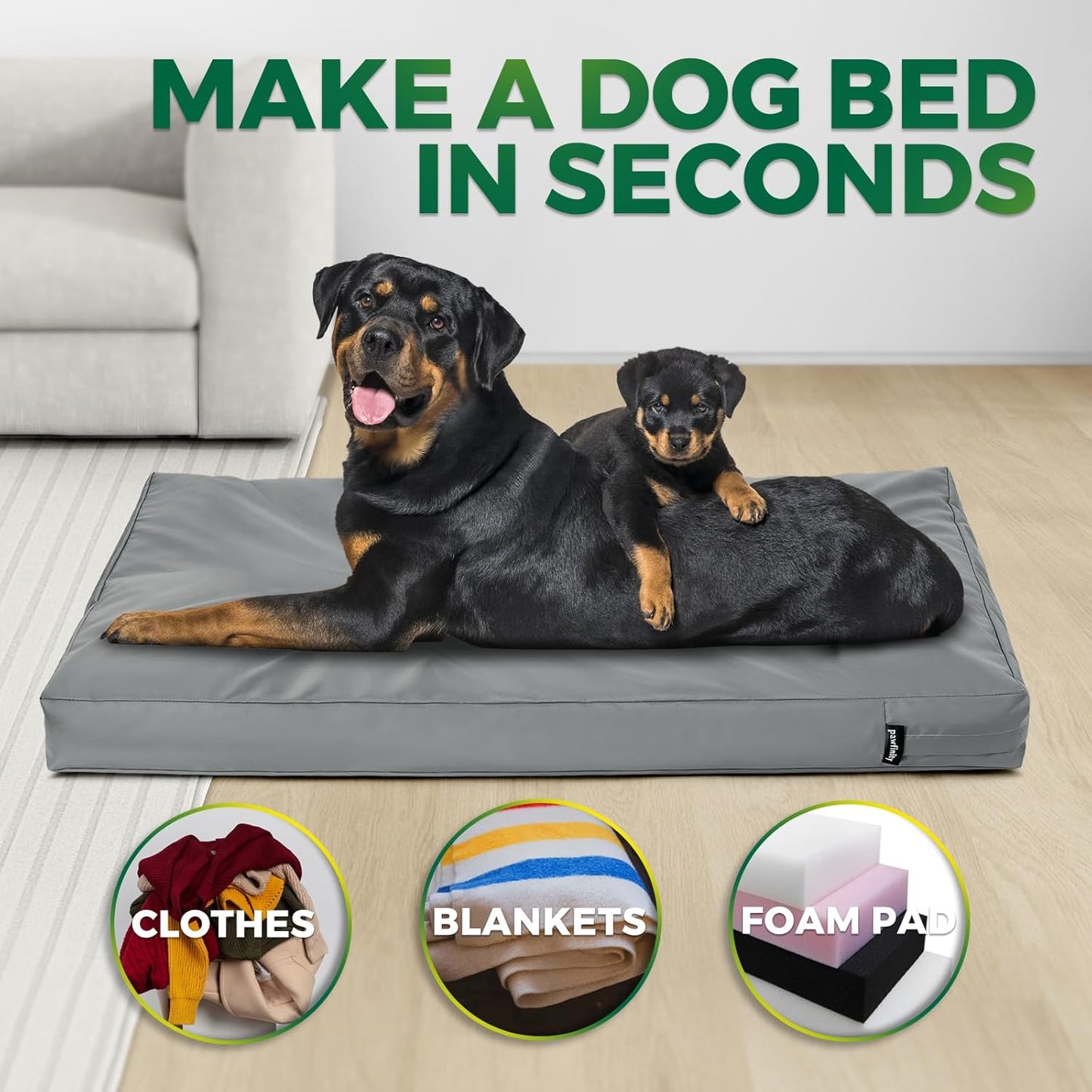 Waterproof Dog Bed Cover Replacement Washable, Easy to Clean, Pet Hair Resistant, Heavy Duty Oxford, Zipper Closure, Indoor/Outdoor Use, Fits 48 Inch Dog Crate - 47"x 29"x 4" - Grey