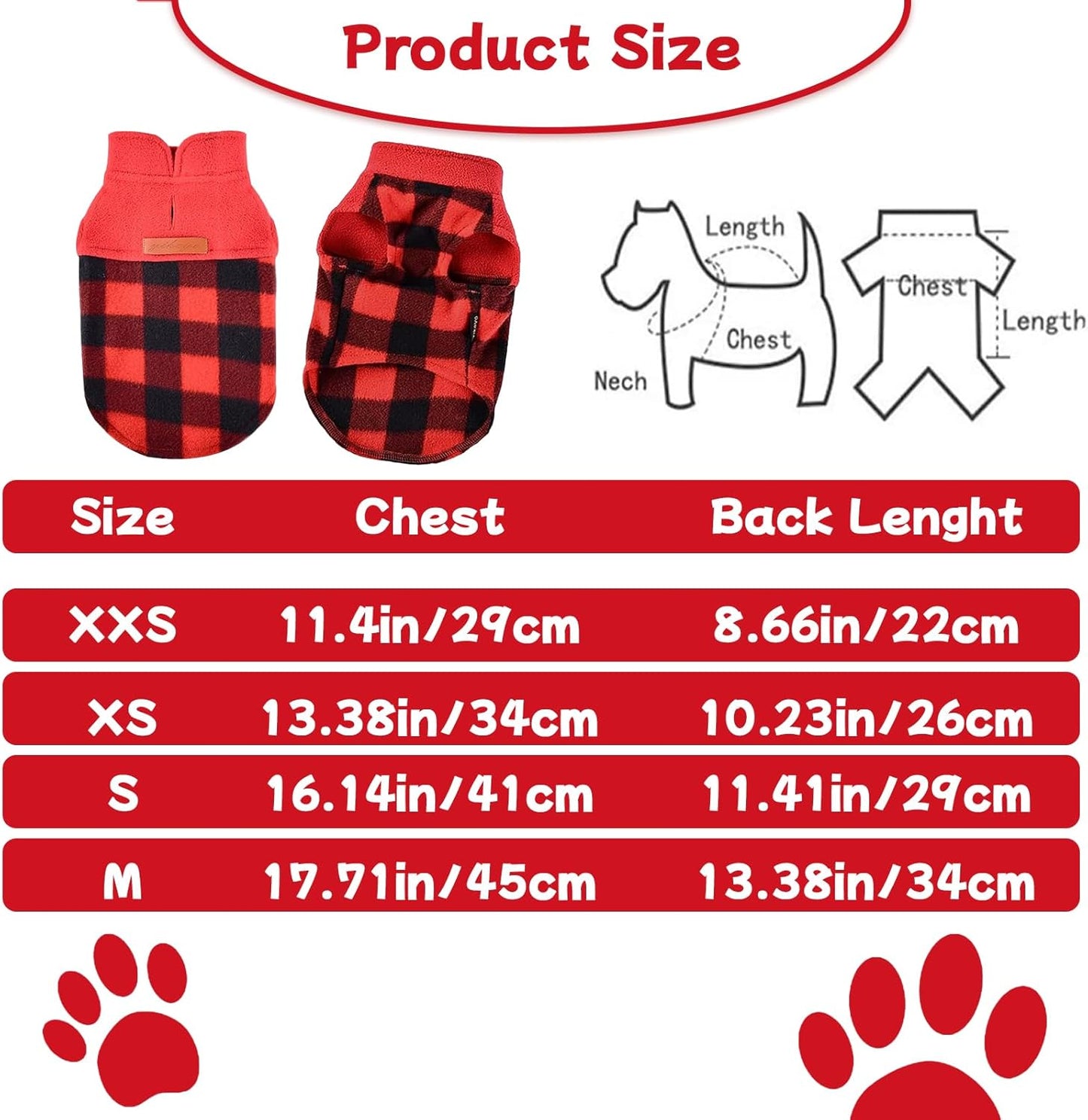 DaFuEn Fleece Dog Sweater, Dog Fleece Vest Winter Coat for Boy Girl, Pet Clothes Pullover, Soft Stretchy Puppy Sweater, Yorkie Teacup Chihuahua Jacket (Red Plaid, XS)