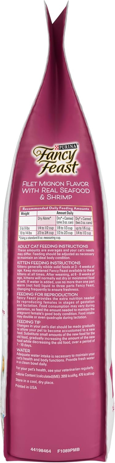 Fancy Feast Purina Filet Mignon Flavor with Real Seafood & Shrimp Dry Cat Food, 12 LB, Pack-2