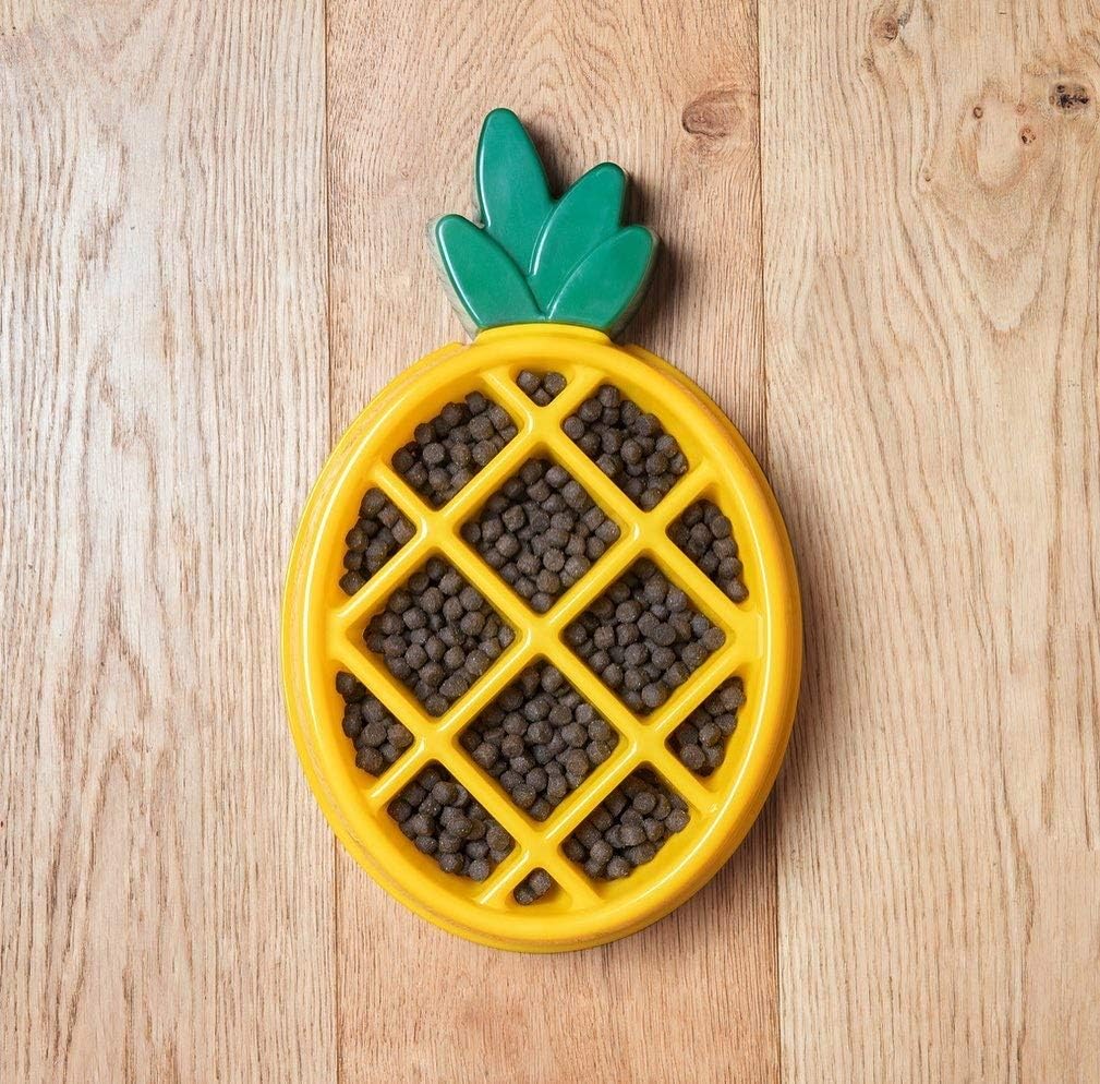 ZippyPaws Happy Bowl Slow Feeder Bowls for Dogs, Puzzle Dish for Pet Food to Slow Eating, Pineapple