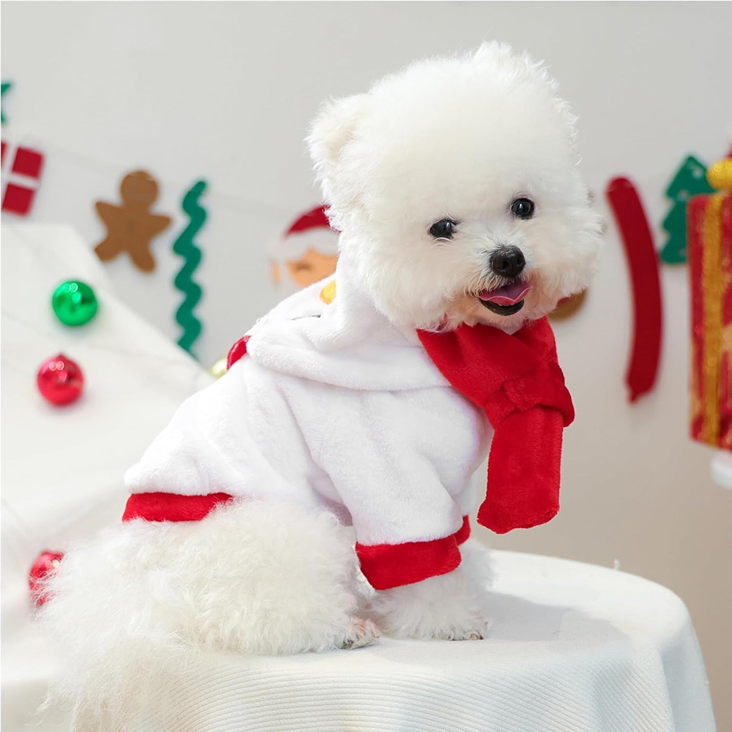 Small Dog Snowman Costume and Scarf, Christmas Pet Snow Hoodie, Xmas Cat Winter Clothes for Teddy, Schnauzers Bichon Frises (X-Large)