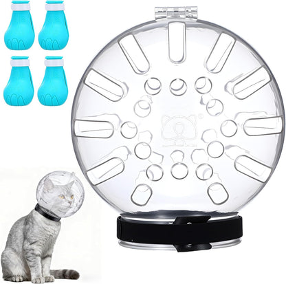Cat Muzzle for Grooming Adjustable Hood with Paw Covers, Breathable Cats Helmet Anti Bite Muzzles Anti Scratch Boots Silicone Kitten Bubble Muzzle and Paw Protector for Pet Bathing Cat Claw Care