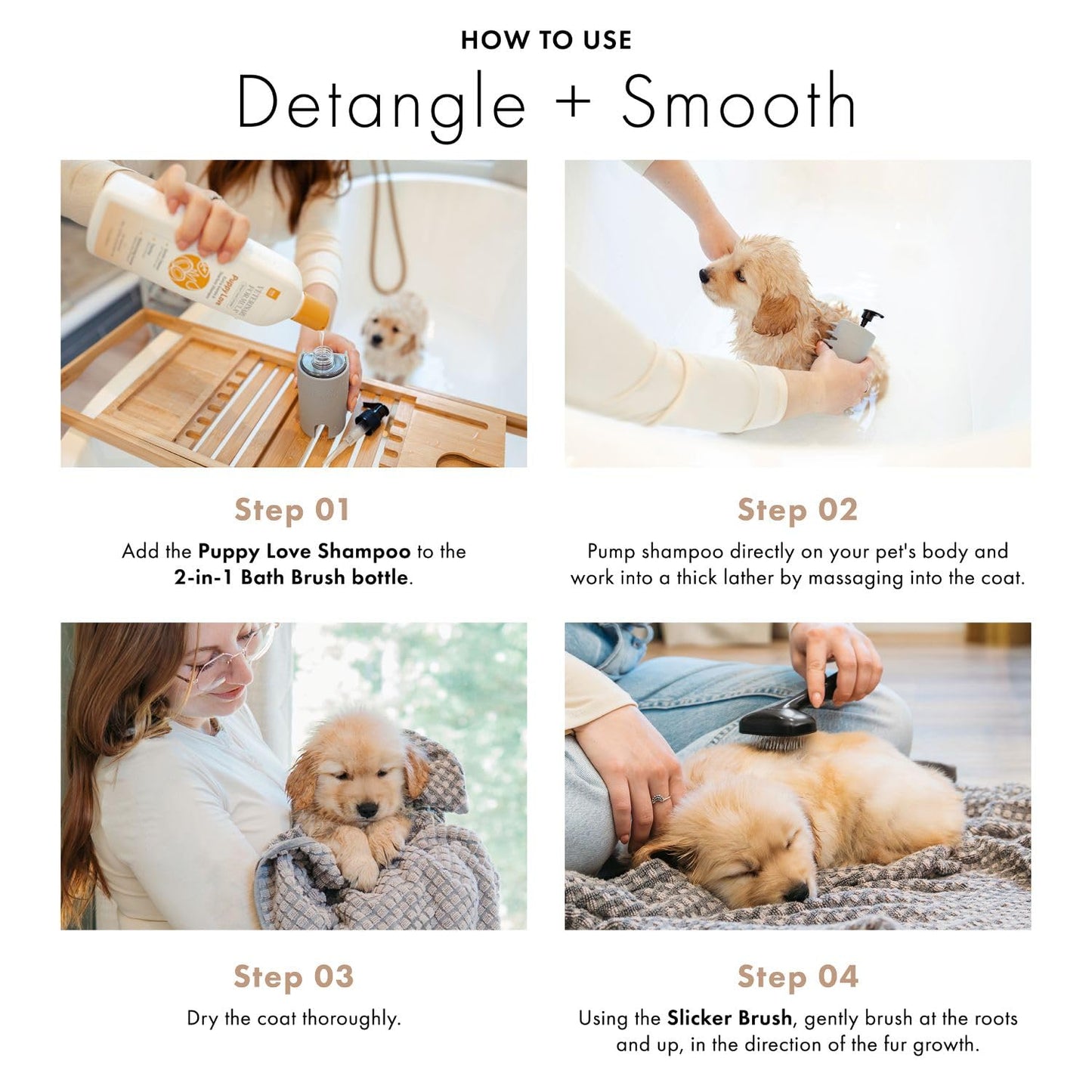 Puppy Love Gentle Bath & Grooming Set by Tweezerman & Veterinary Formula – Tearless Puppy Shampoo with 2-in-1 Bath Brush & Small Slicker Brush – Complete Bath Kit for Small Dogs & Puppies