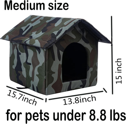 Cat Houses for Outdoor Cats Outdoor Houses for Feral Cats House with Weatherproof Canvas Roof Stray Shelter (Medium cat Houses, Green cat House)