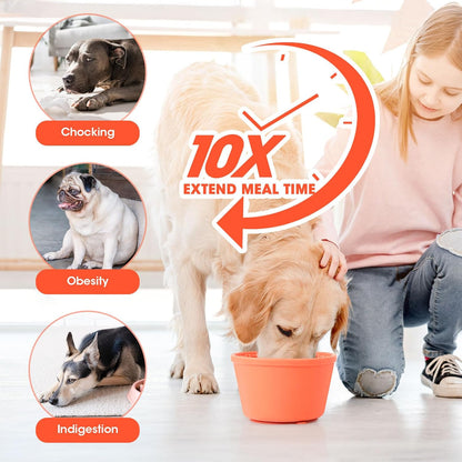 Slow Feeder Dog Bowl,Non-Slip Lick and Freeze Bowl for Dogs,Long Lasting Silicone Licking Mat for All Dog Sizes,Anti-Chocking and Reduce Anxiety(Orange)