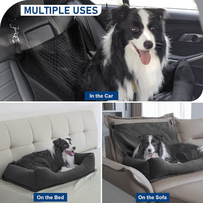 Dog Car Seat for Medium Large, Safe and Comfortable Dog Car Bed Medium Under 60lbs, Multipurpose Design Washable with Non-Slip Base